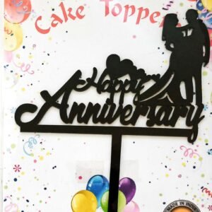 Decor Equip ‘Happy Anniversary with Couple Black Tag’ Cake Topper