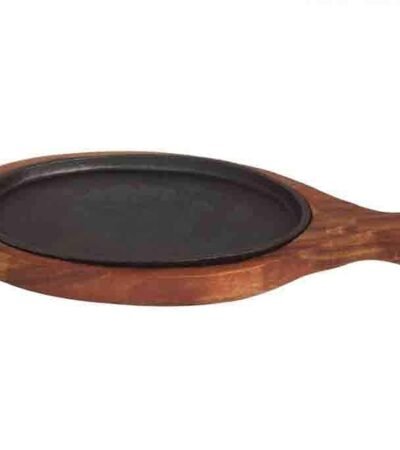 Decor Equip Sizzler Tray Plate with Wooden Base - 6 inch