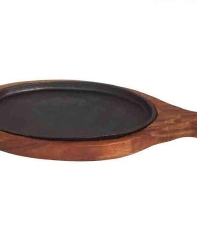 Decor Equip Sizzler Tray Plate with Wooden Base - 6 inch