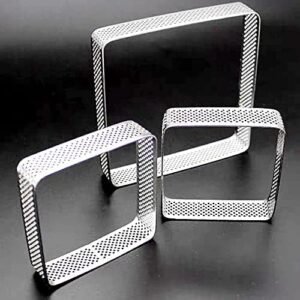Decor Equip Stainless Steel Non-Stick Food-Grade Perforated Porous Square Tart Ring, Cake Mousse Molds - 3 Pieces