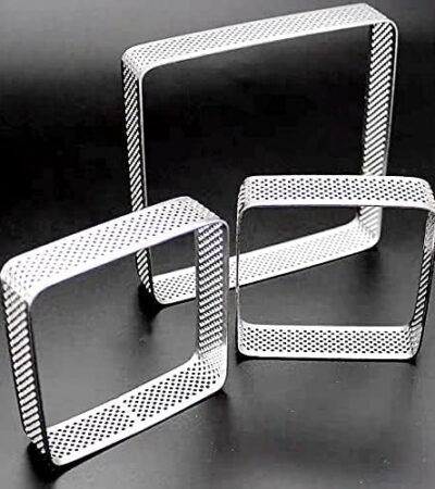 Decor Equip Stainless Steel Non-Stick Food-Grade Perforated Porous Square Tart Ring, Cake Mousse Molds - 3 Pieces