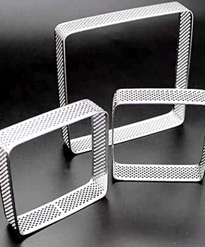 Decor Equip Stainless Steel Non-Stick Food-Grade Perforated Porous Square Tart Ring, Cake Mousse Molds - 3 Pieces
